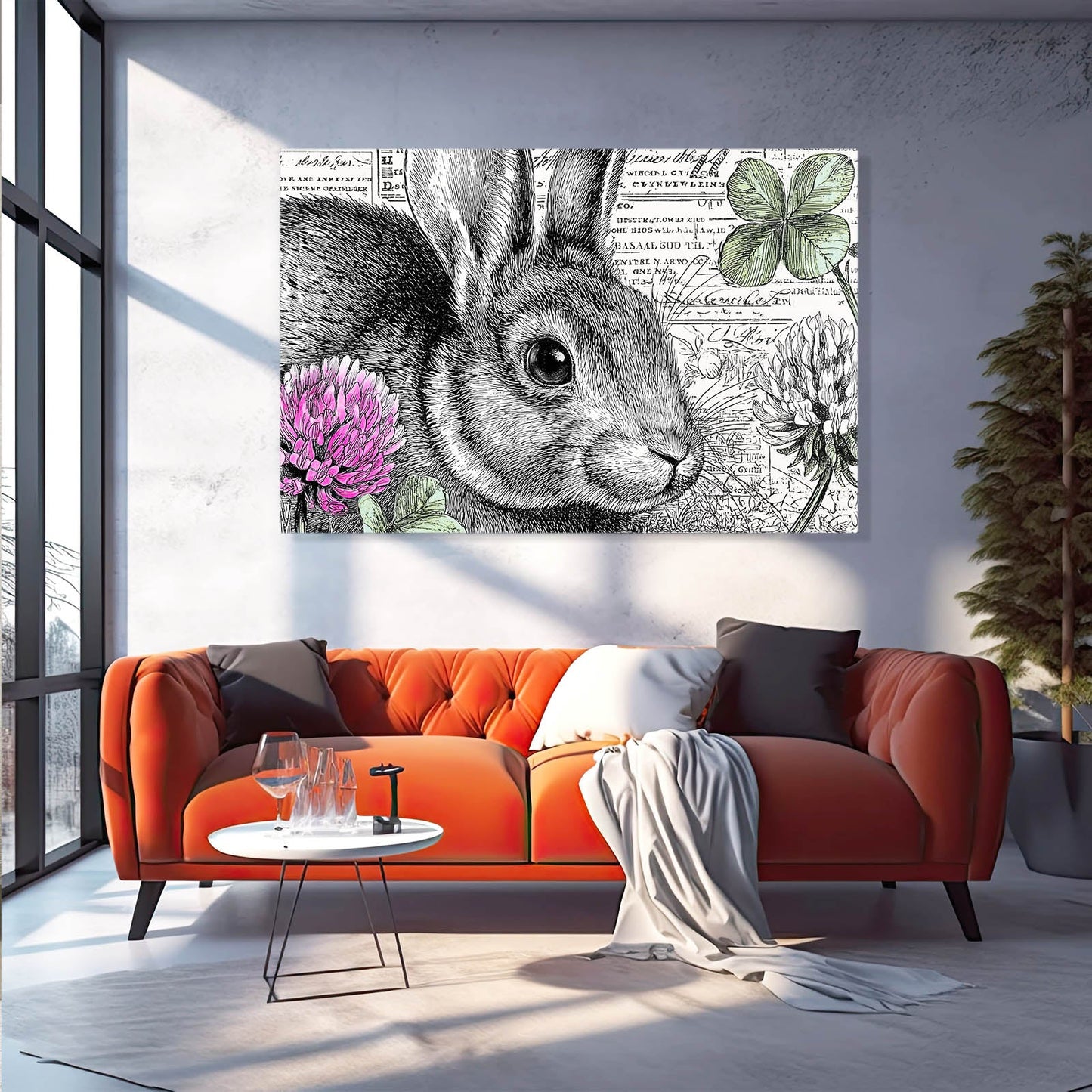 Framed Rabbit Canvas Art – angled canvas view on white background