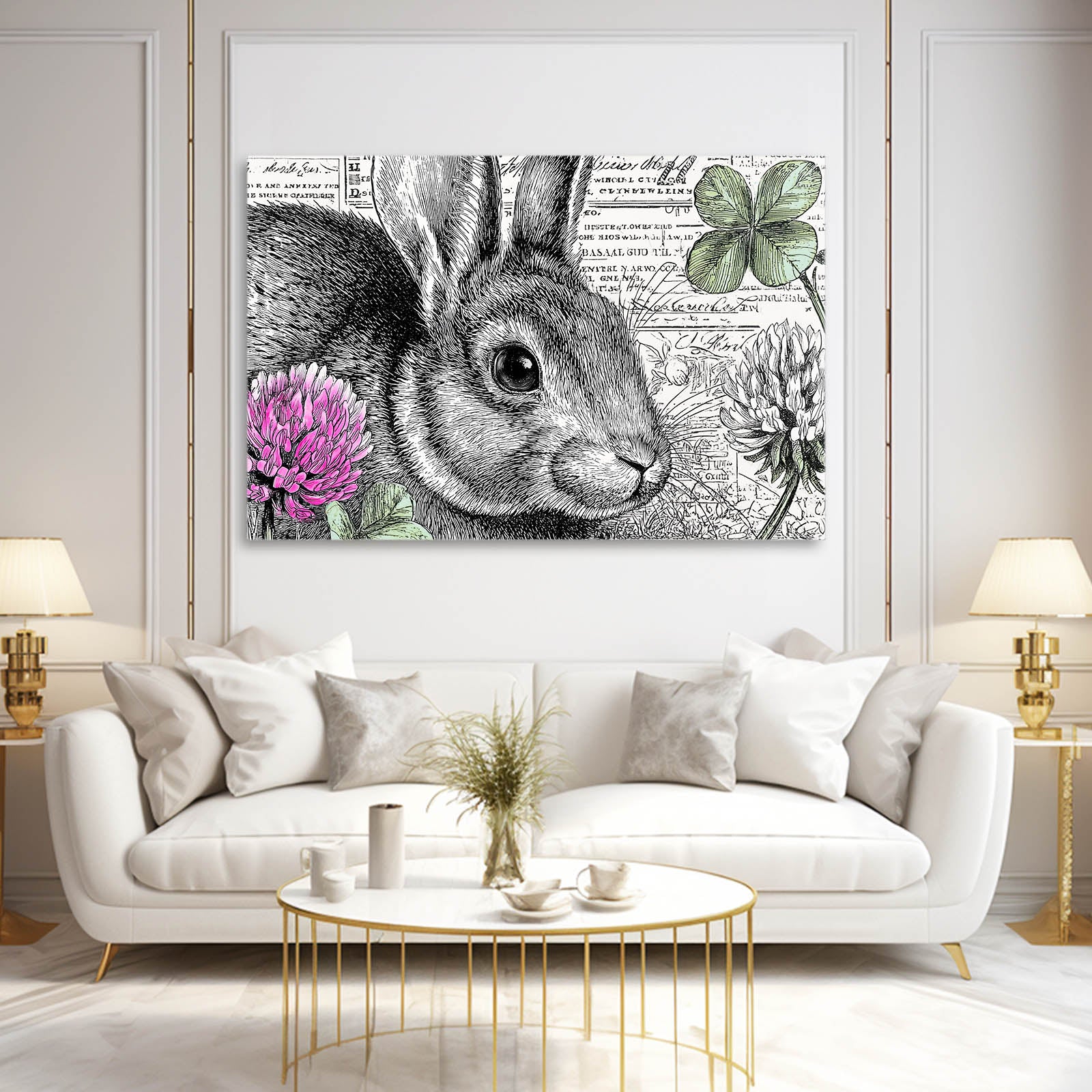 Framed Rabbit Canvas Art – angled canvas view on white background
