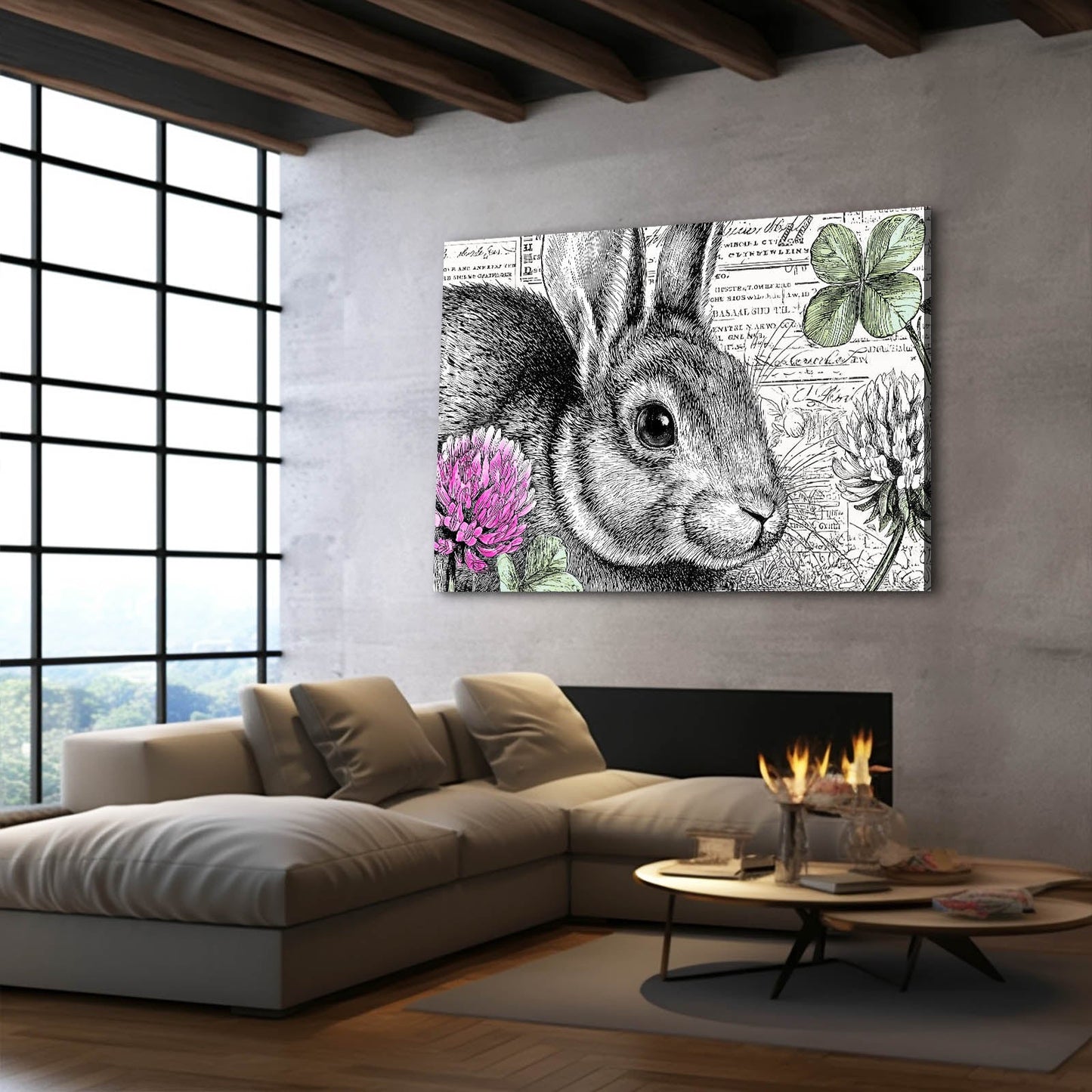 Framed Rabbit Canvas Art – angled canvas view on white background