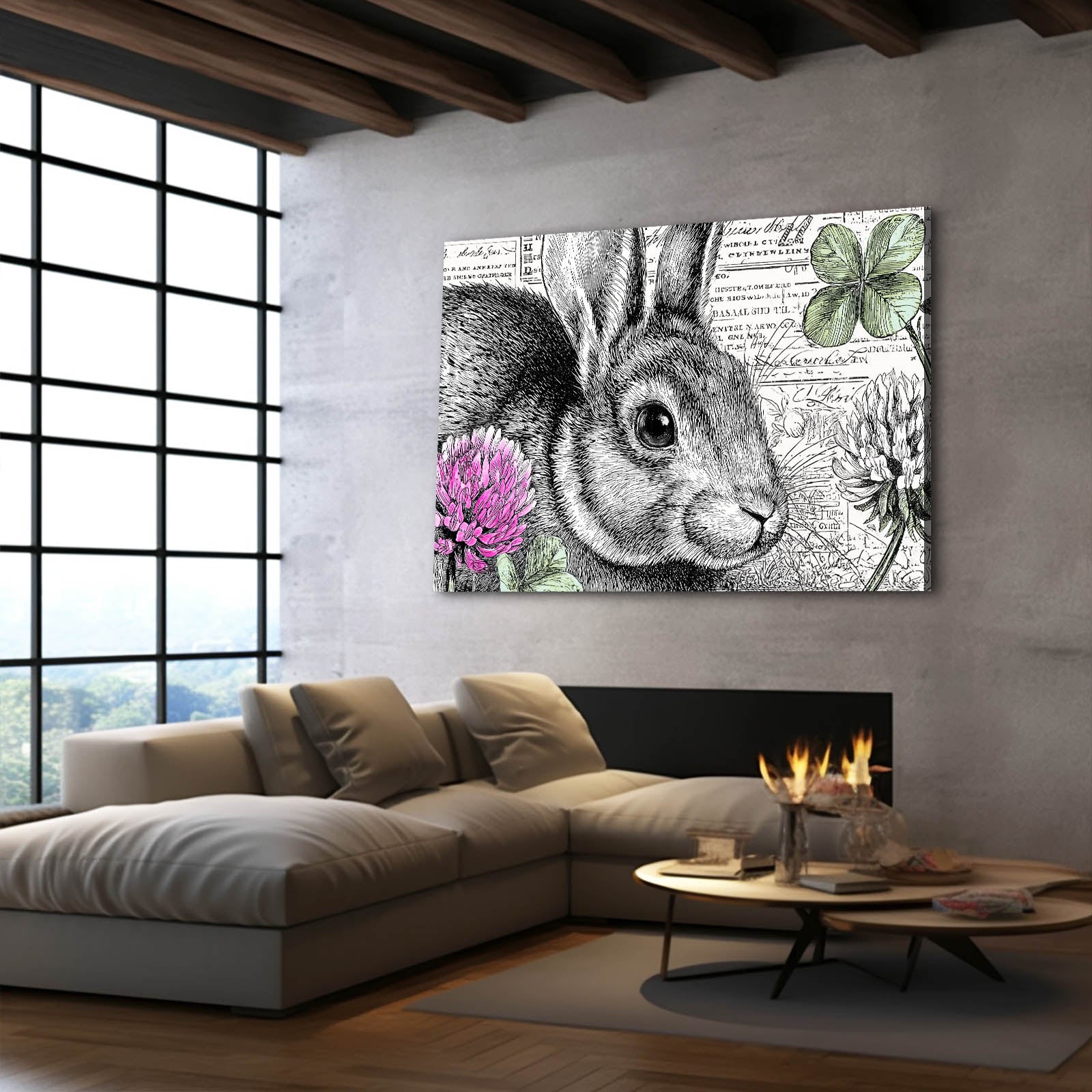Framed Rabbit Canvas Art – angled canvas view on white background