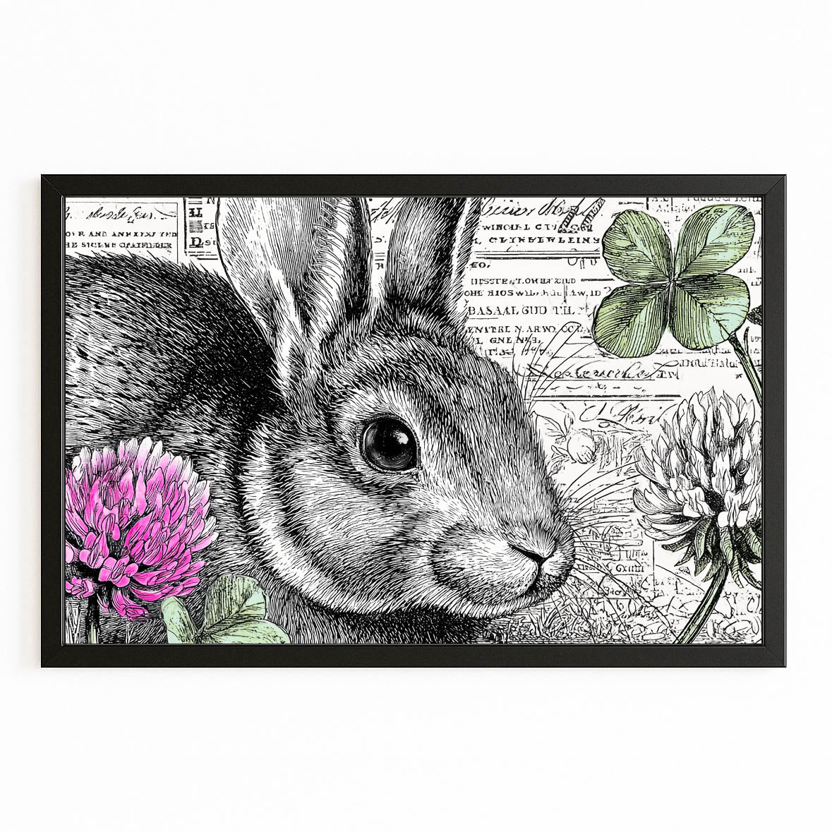 Framed Rabbit Canvas Art – with Premium Black frame on white background