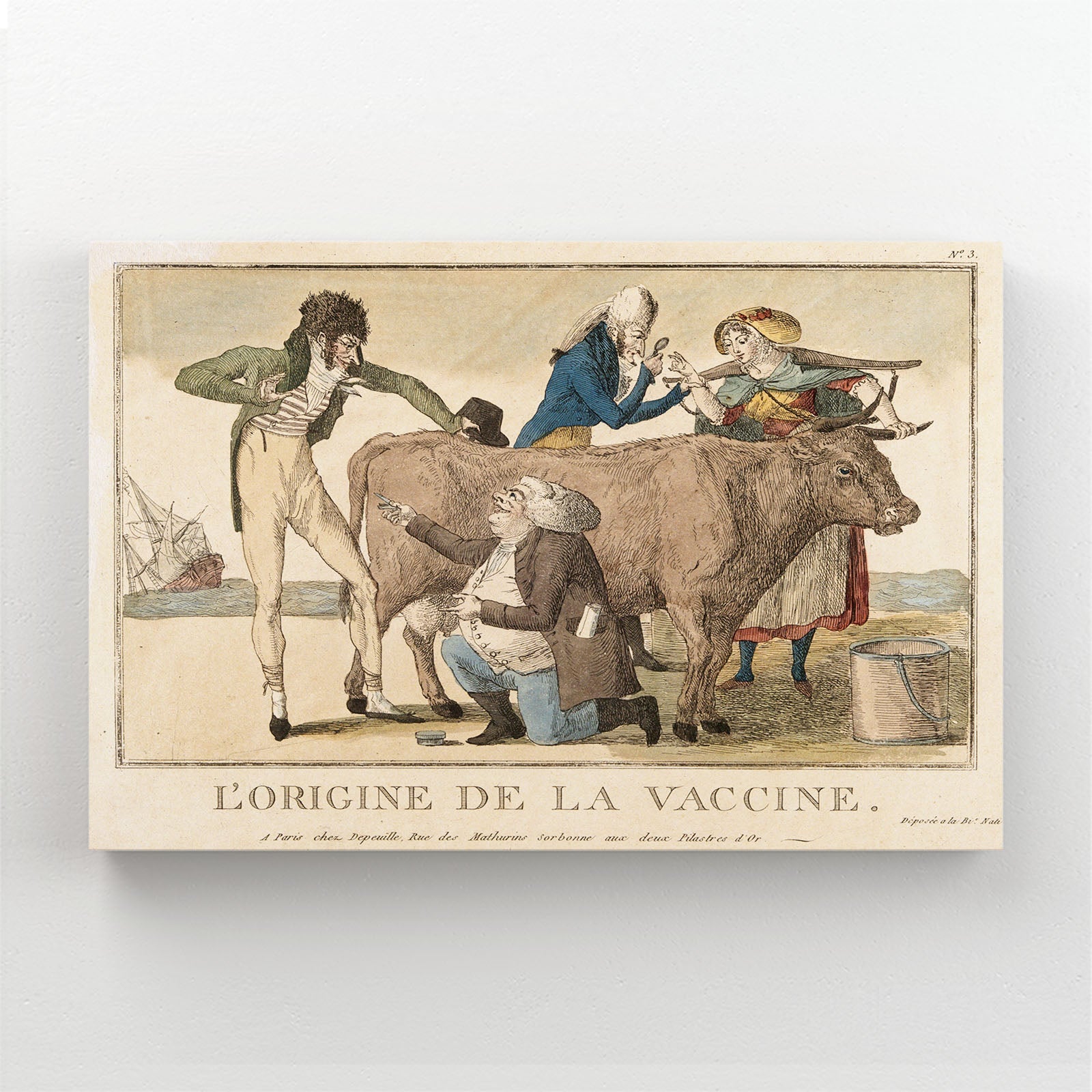 French Cow Wall Art – angled canvas view on white background