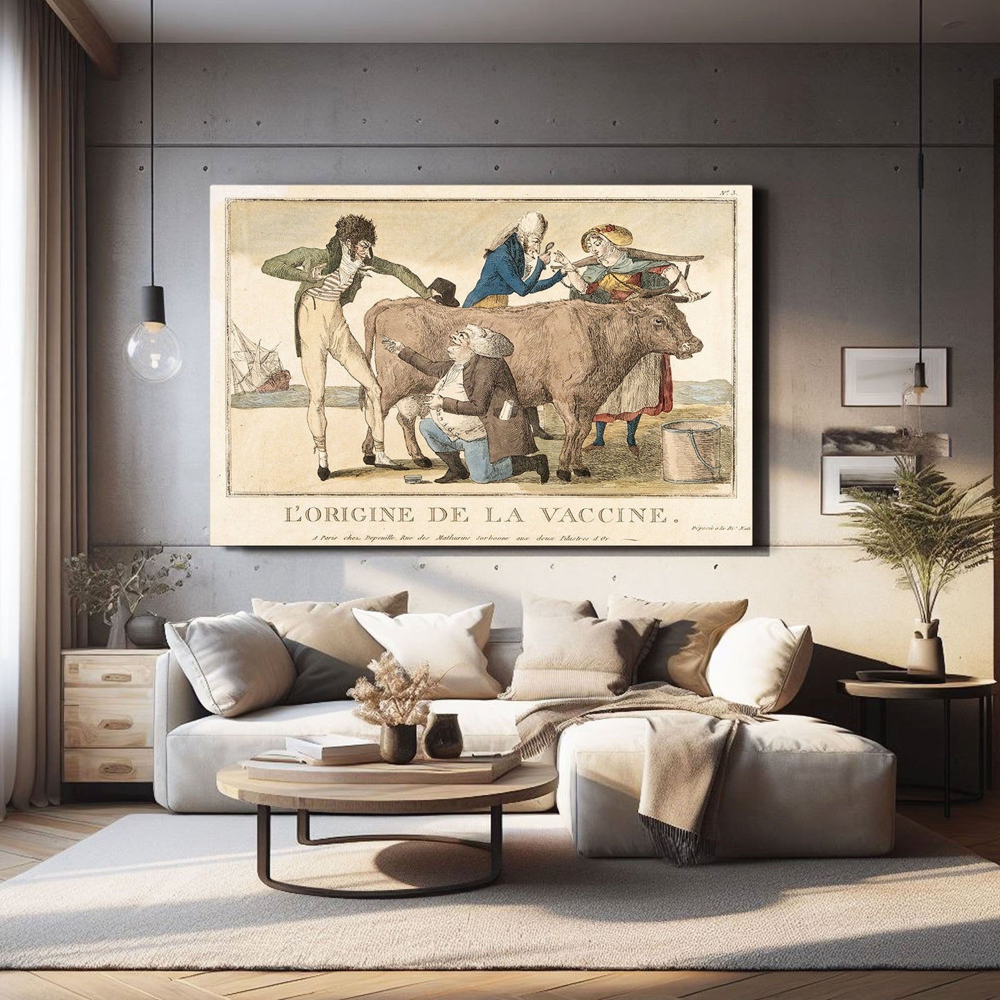 French Cow Wall Art – angled canvas view on white background