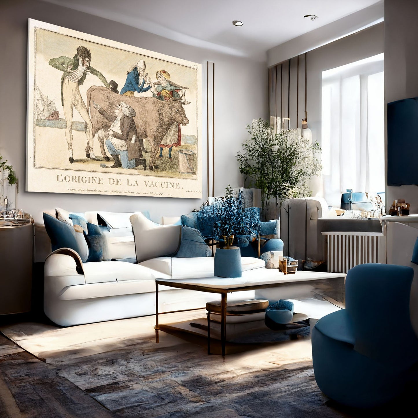 French Cow Wall Art – angled canvas view on white background