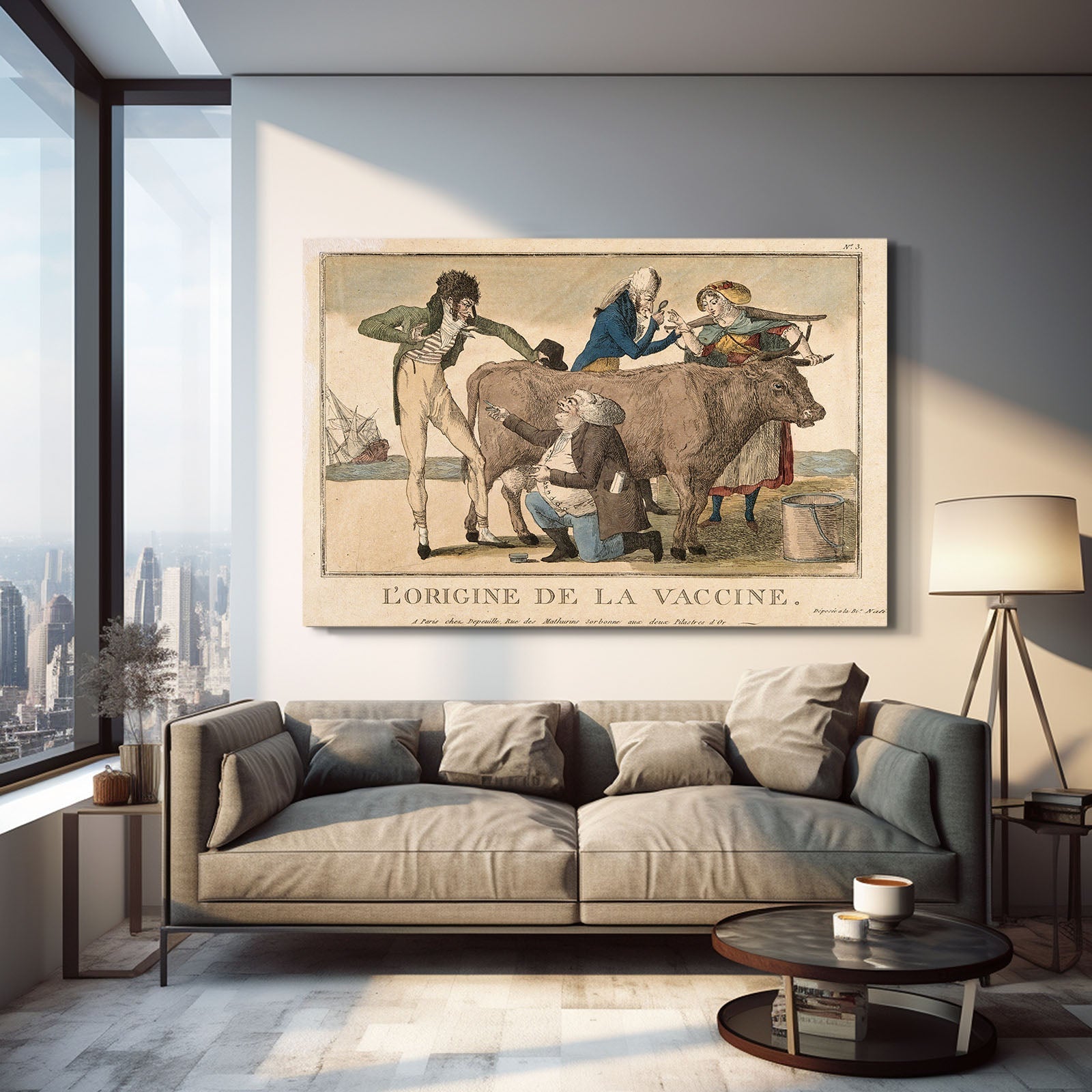 French Cow Wall Art – angled canvas view on white background