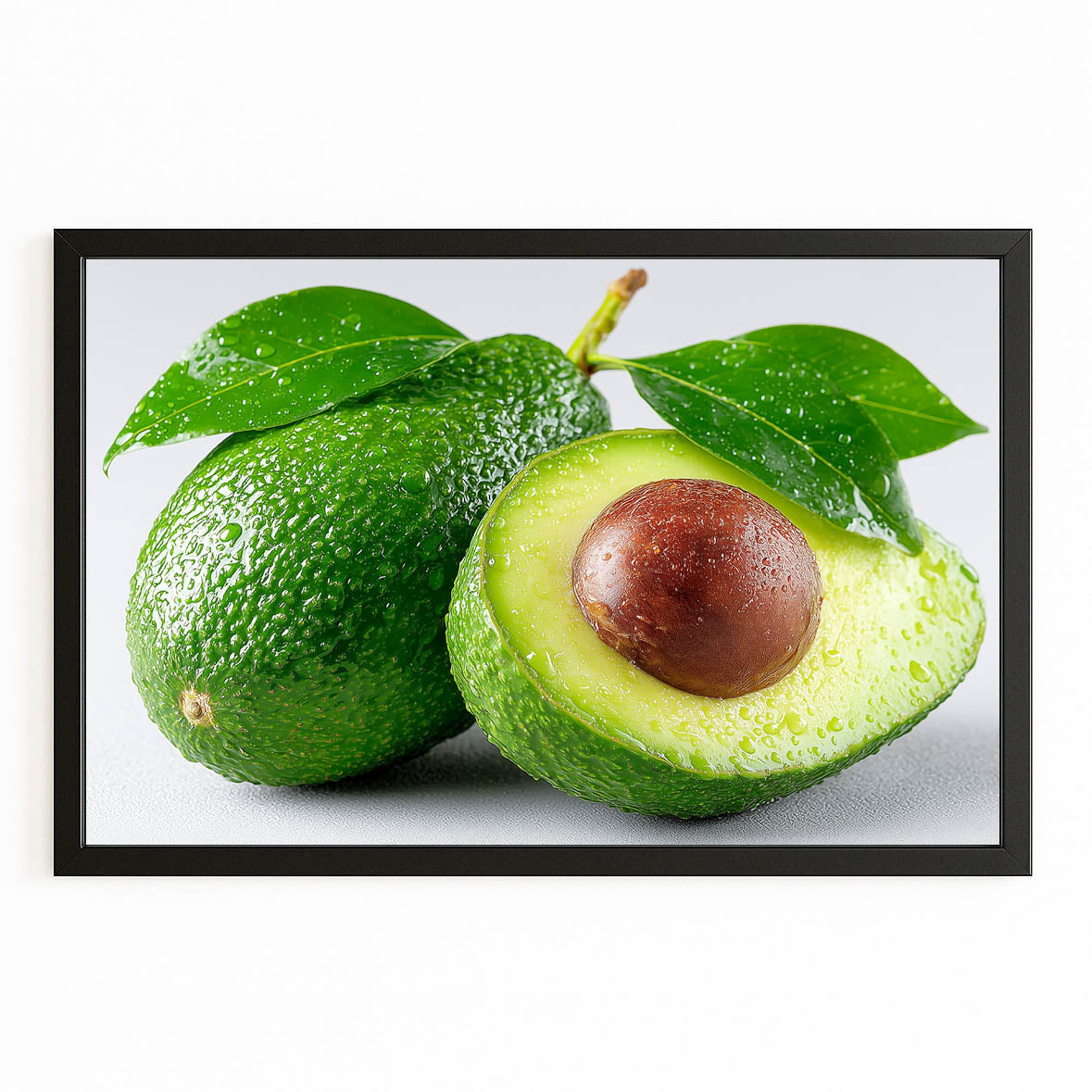 Fresh Avocado Halves Fruit Prints – with Premium Black frame on white background