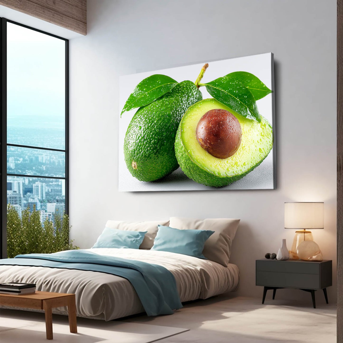 Fresh Avocado Halves Fruit Prints – styled in a furnished interior