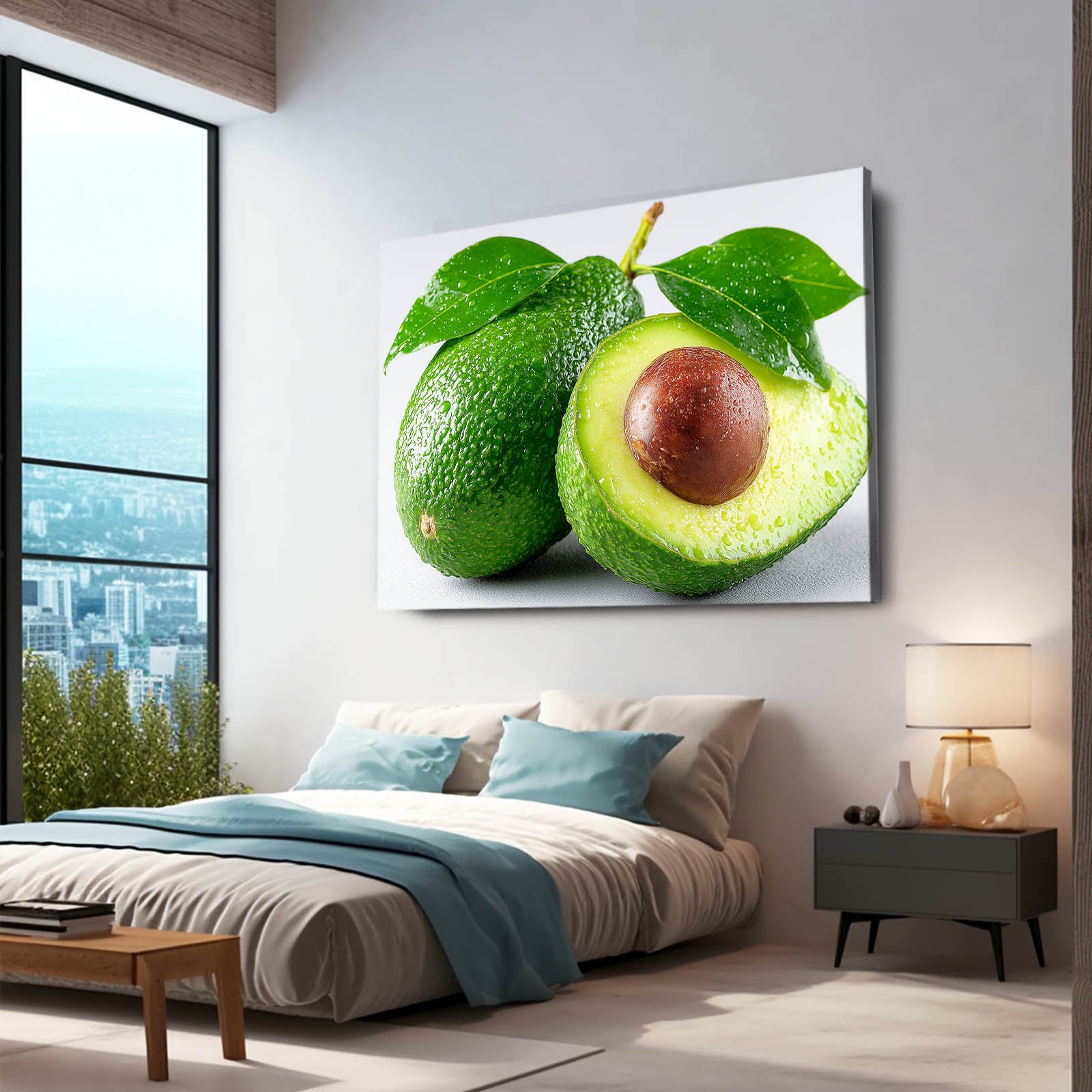 Fresh Avocado Halves Fruit Prints – styled in a furnished interior