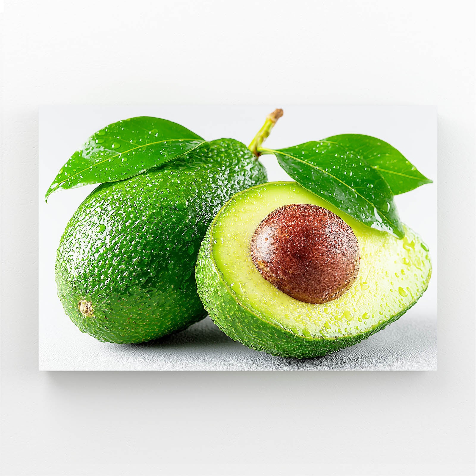 Fresh Avocado Halves Fruit Prints – angled canvas view on white background