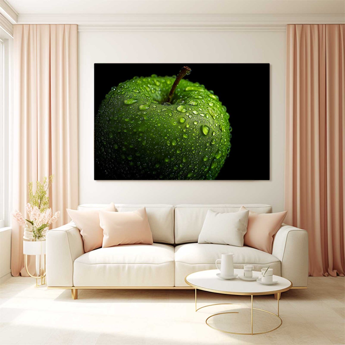 Fresh Green Droplets Apple Prints – styled in a furnished interior