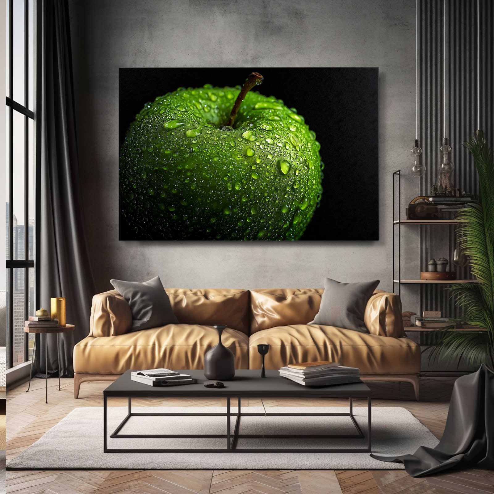 Fresh Green Droplets Apple Prints – styled in a furnished interior