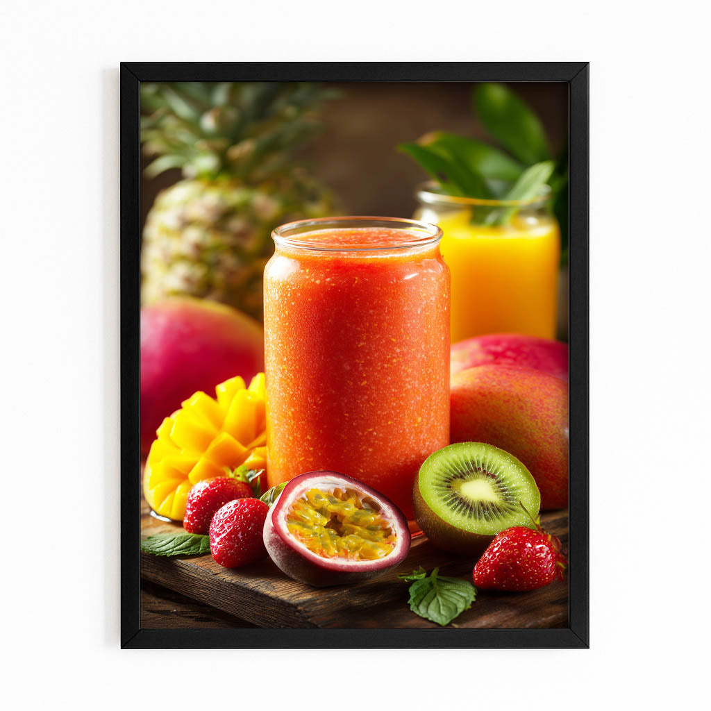 Fresh Smoothie Spread Fruit Prints – with Premium Black frame on white background