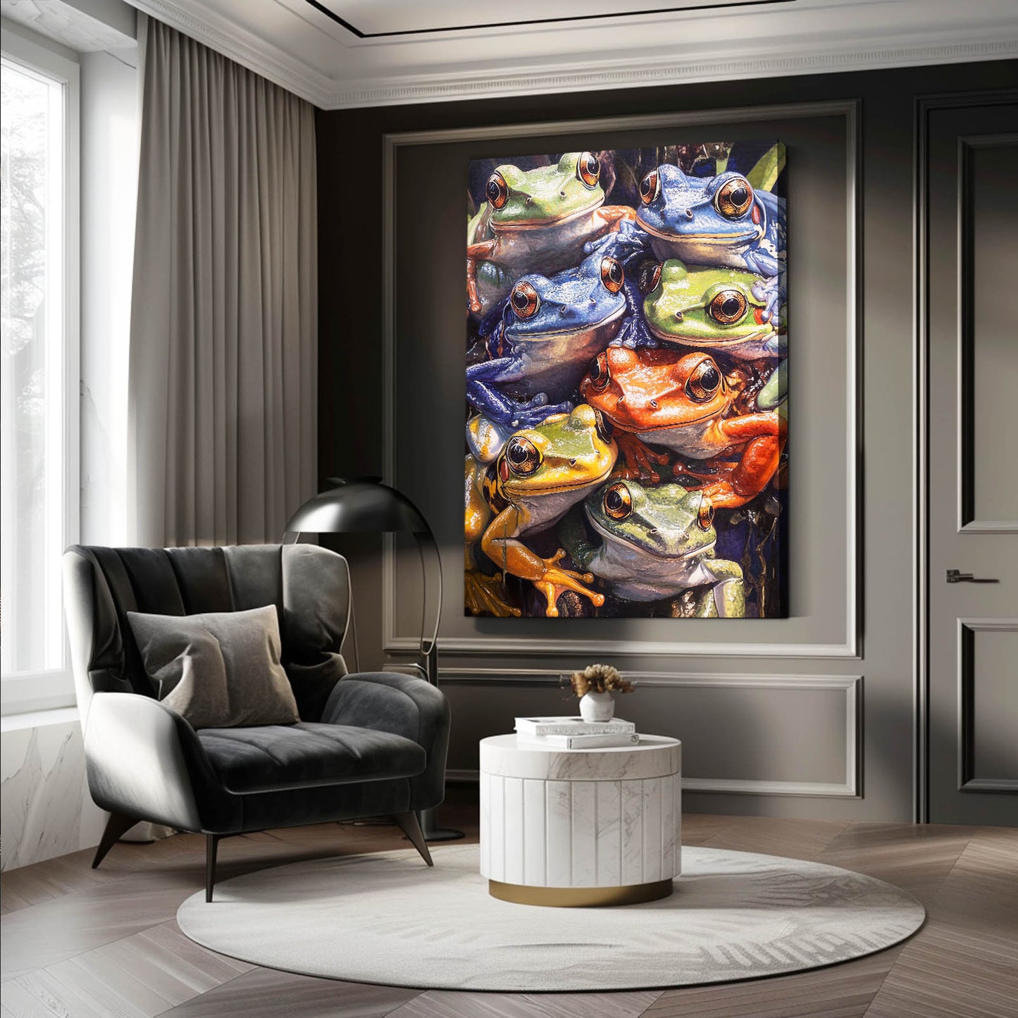 Frog Pile Party Art – styled in a furnished interior