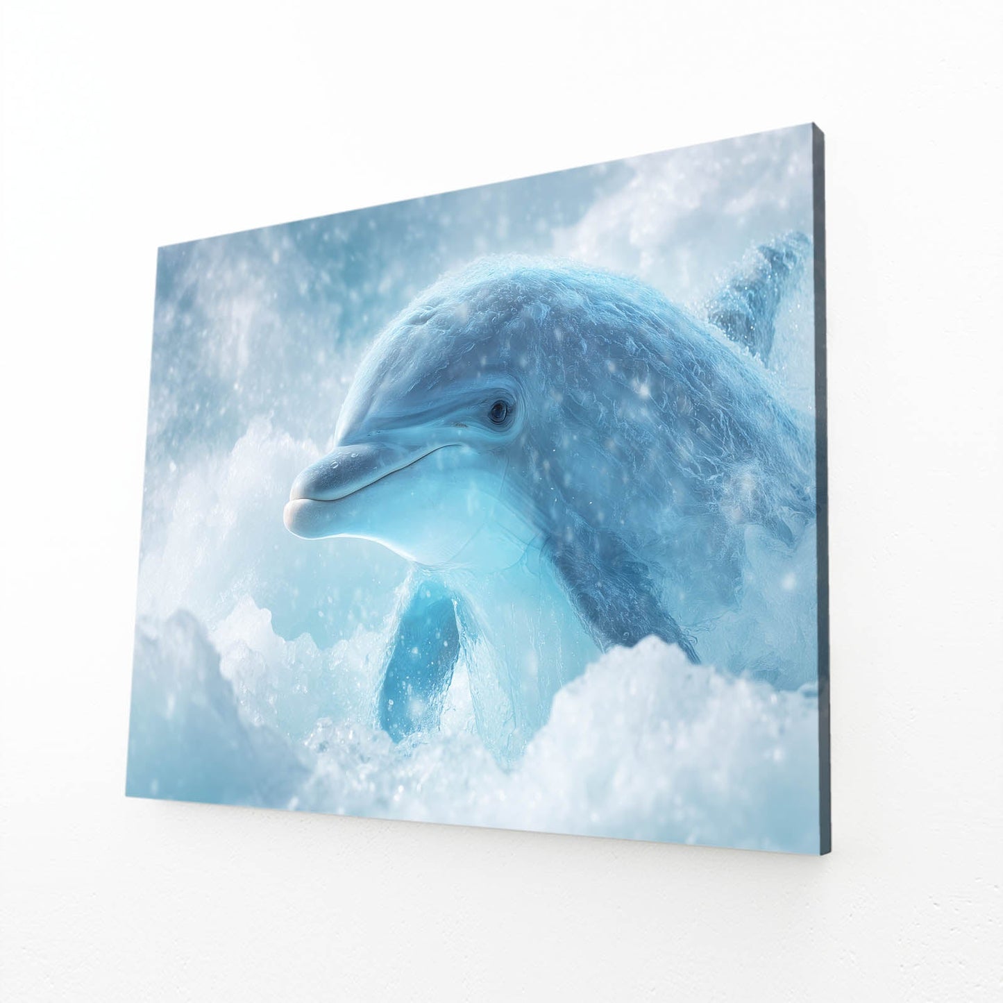 Frost Cloud Dolphin Art – angled canvas view on white background