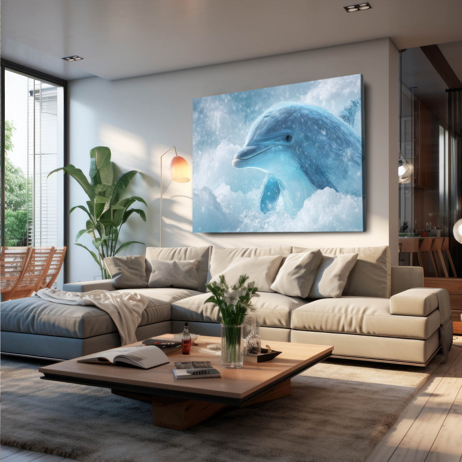 Frost Cloud Dolphin Art – styled in a furnished interior