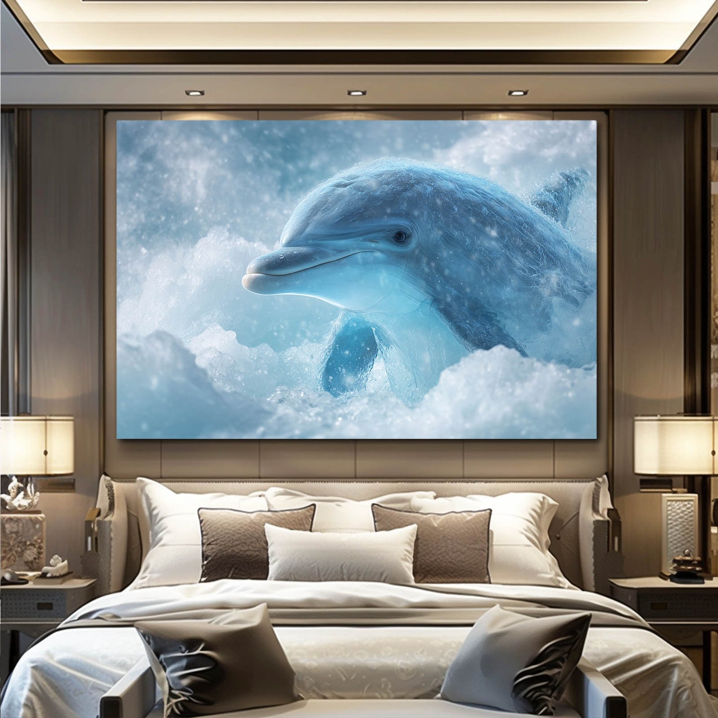 Frost Cloud Dolphin Art – styled in a furnished interior