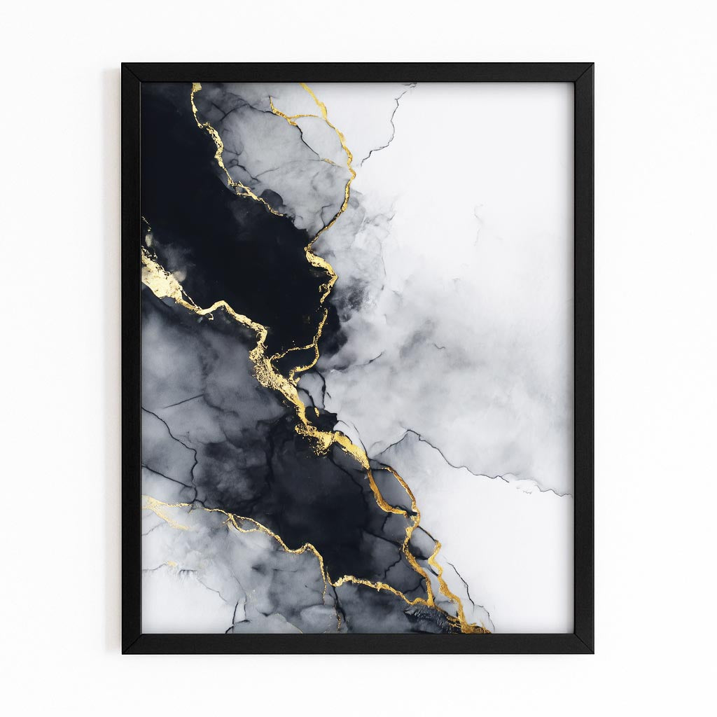 Frost Marble Vein Gold Art – with Premium Black frame on white background