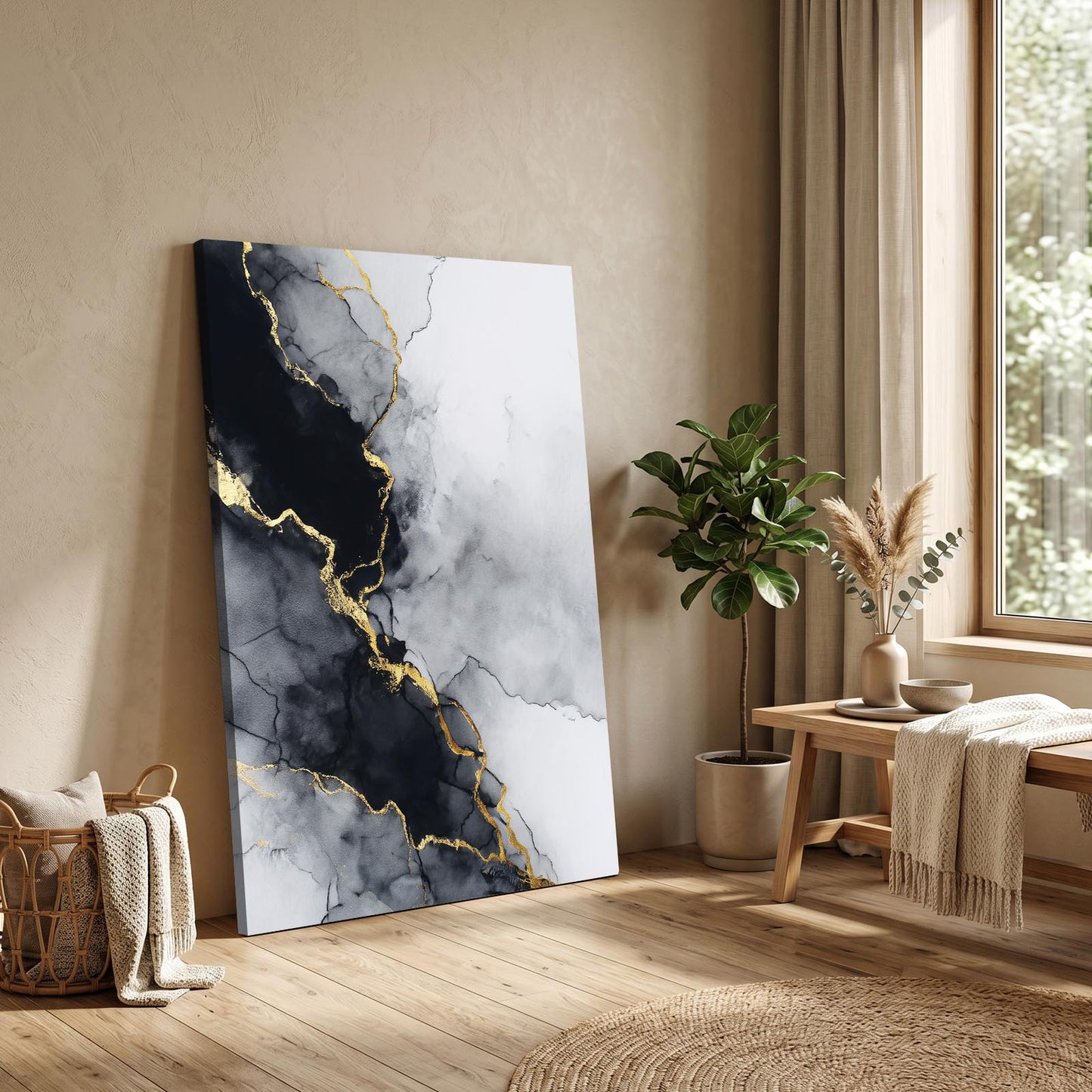 Frost Marble Vein Gold Art – styled in a furnished interior