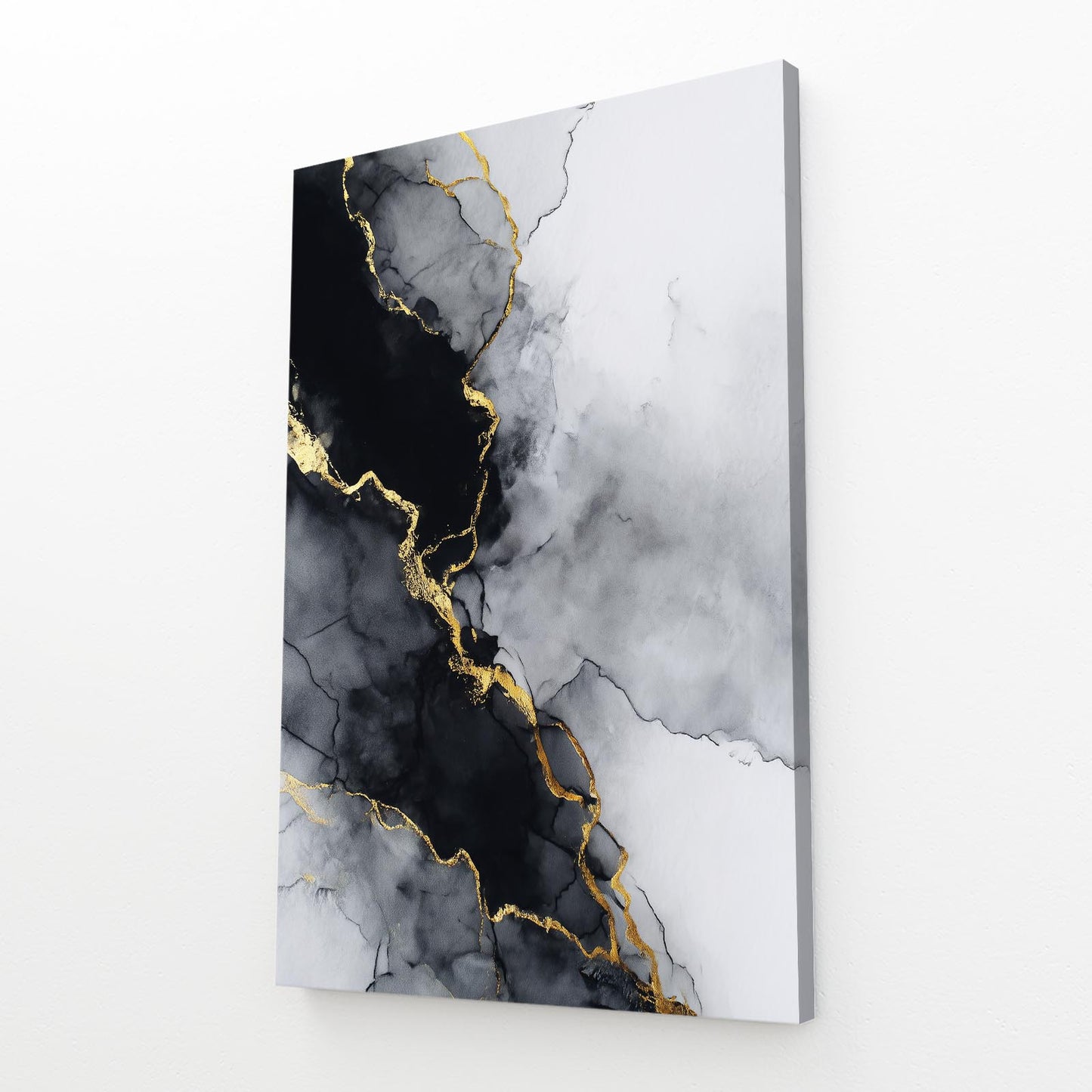Frost Marble Vein Gold Art – angled canvas view on white background