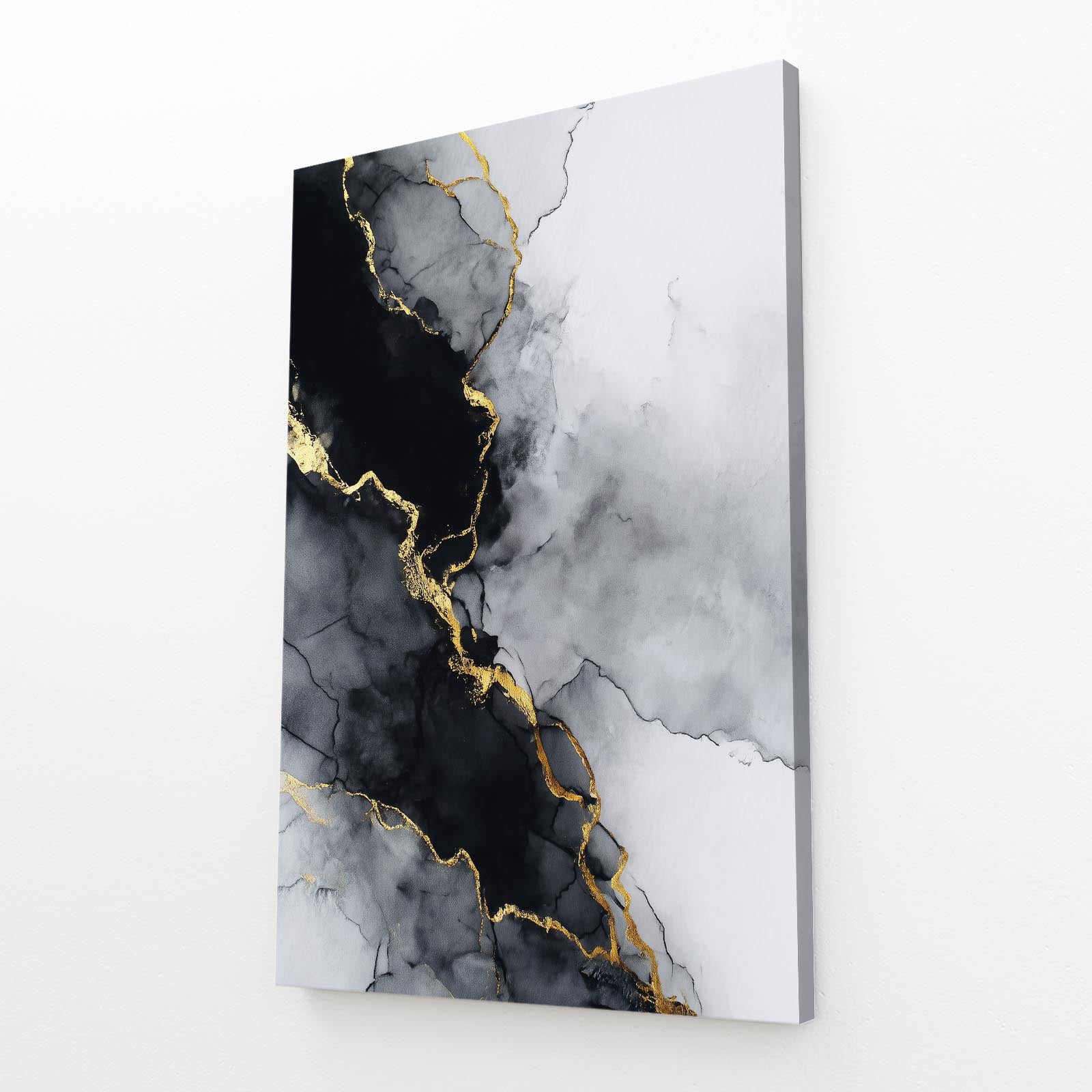 Frost Marble Vein Gold Art – angled canvas view on white background