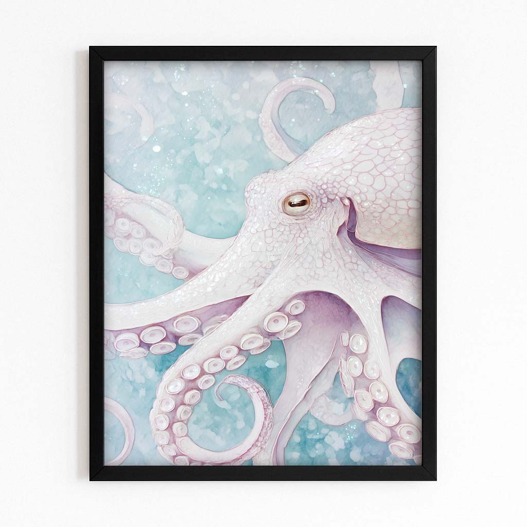 Frosted Ice Drift Octopus Prints – with Premium Black frame on white background