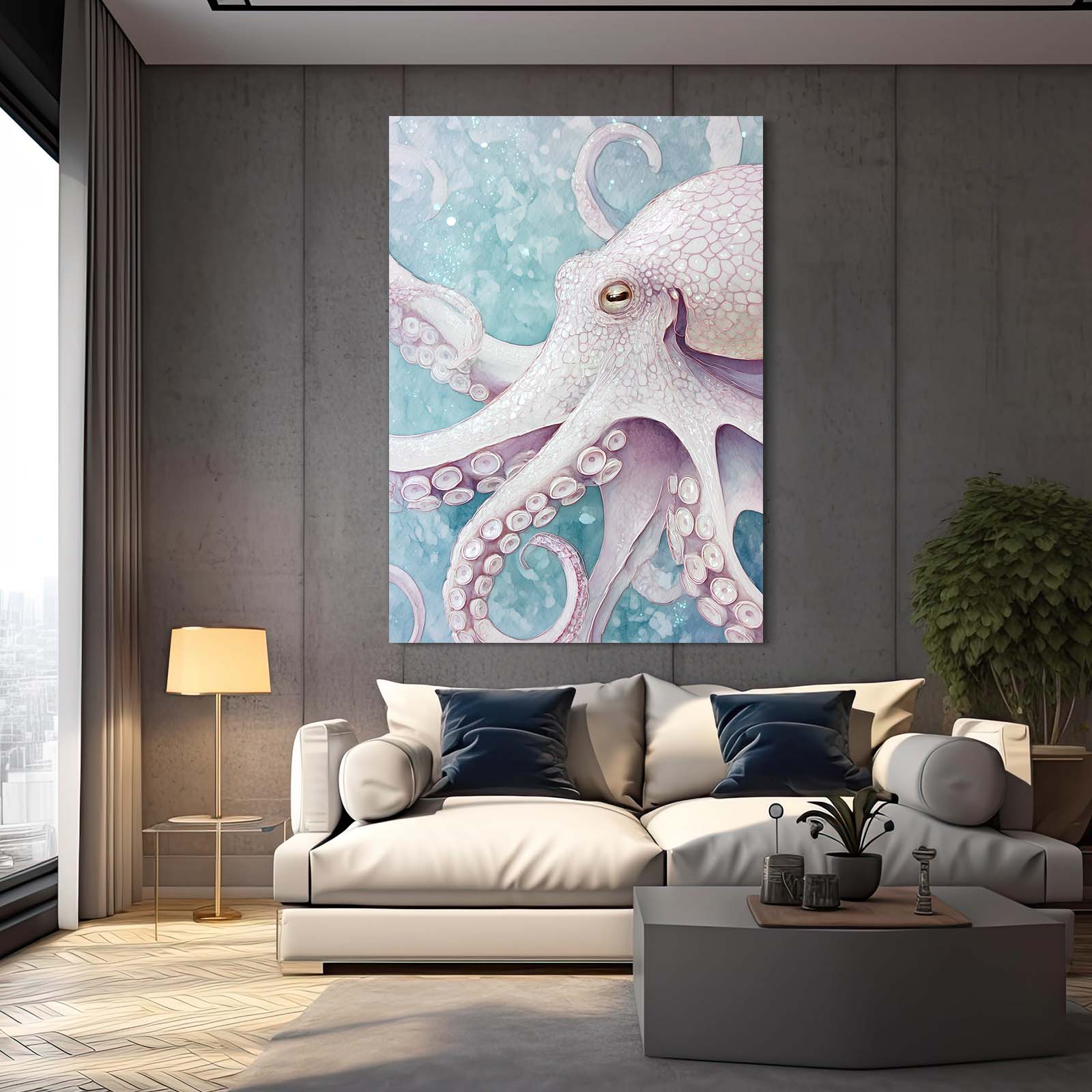 Frosted Ice Drift Octopus Prints – styled in a furnished interior