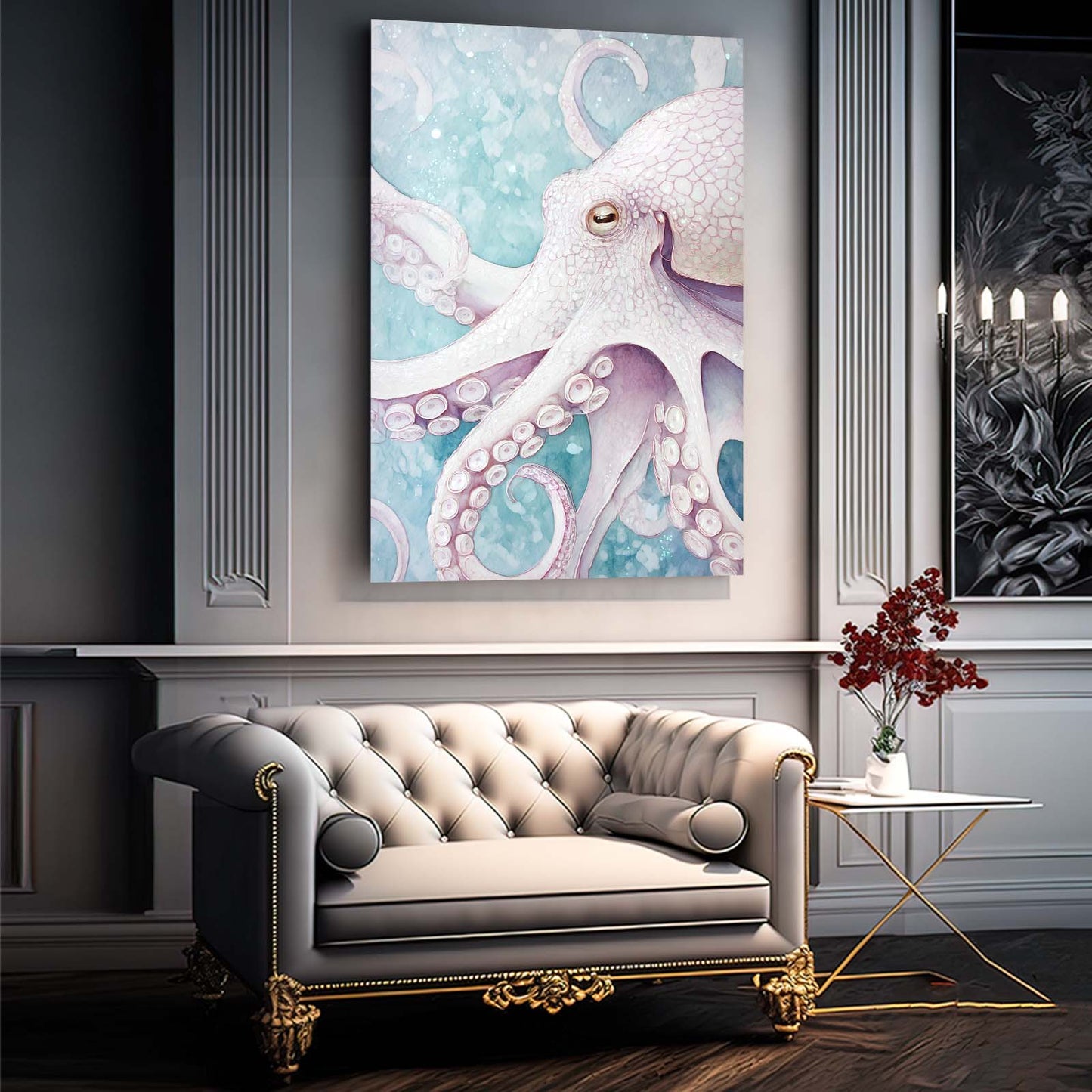 Frosted Ice Drift Octopus Prints – styled in a furnished interior