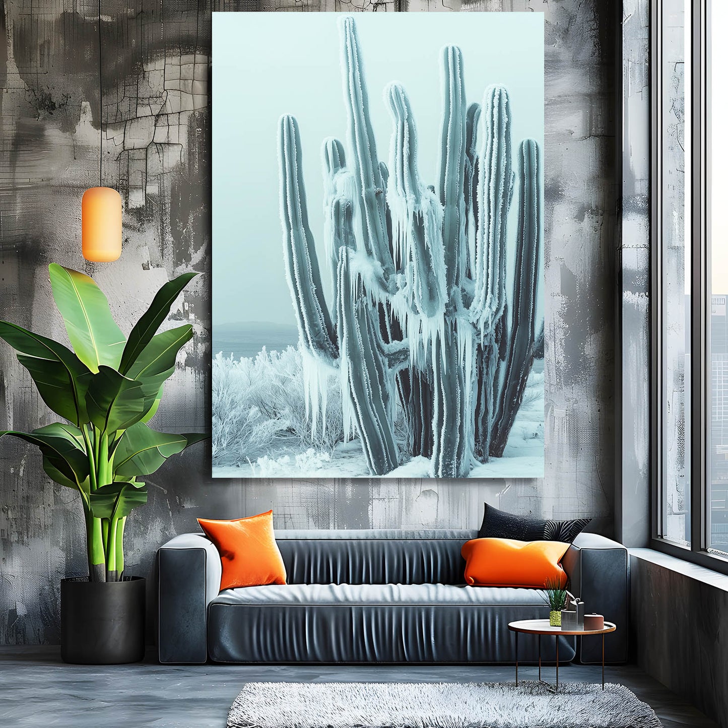 Frosted Mint Grove Cactus Wall Art – styled in a furnished interior