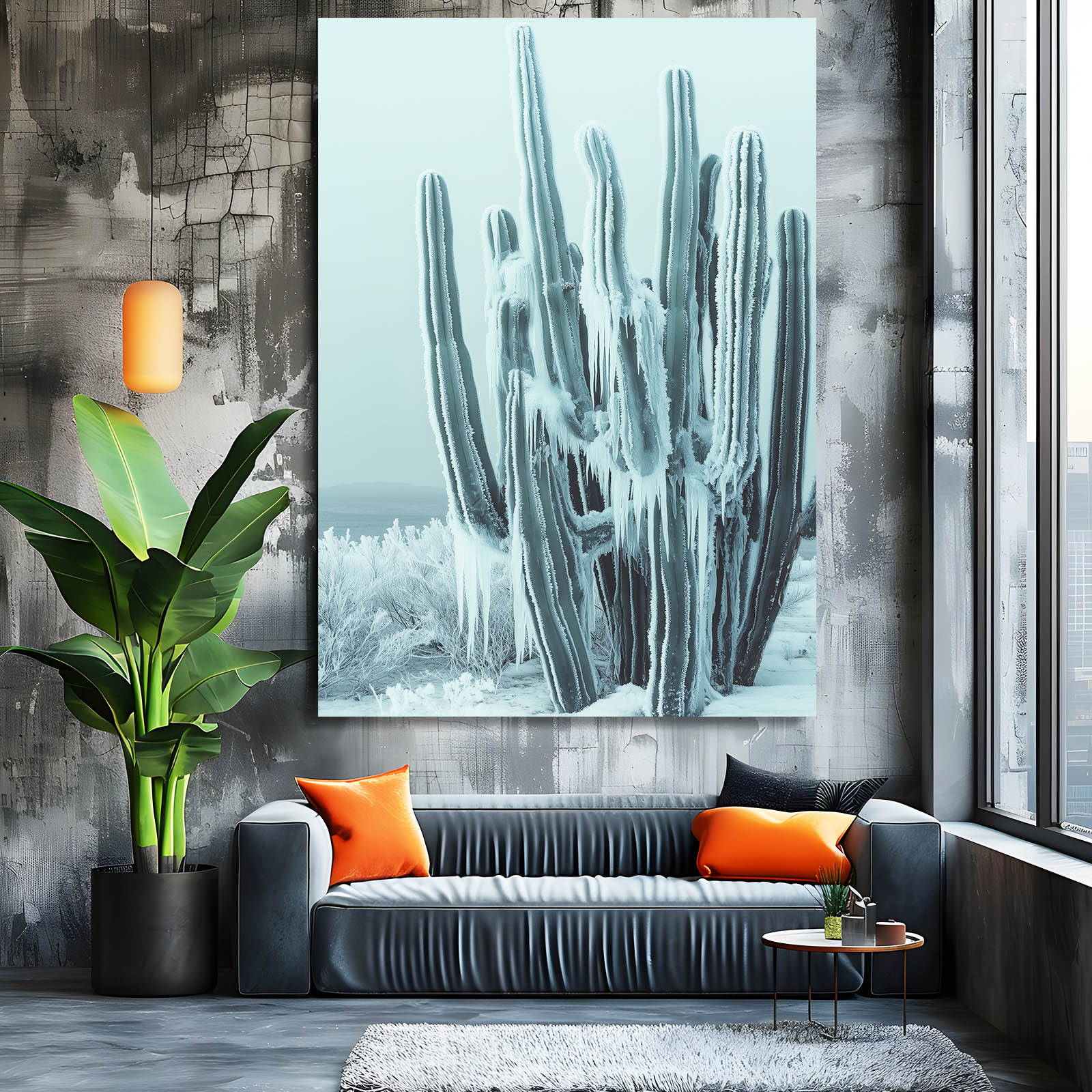 Frosted Mint Grove Cactus Wall Art – styled in a furnished interior