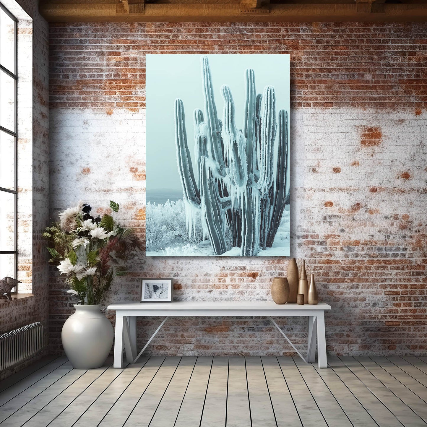 Frosted Mint Grove Cactus Wall Art – styled in a furnished interior
