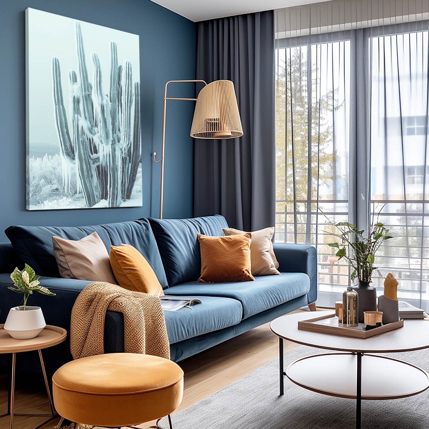Frosted Mint Grove Cactus Wall Art – styled in a furnished interior