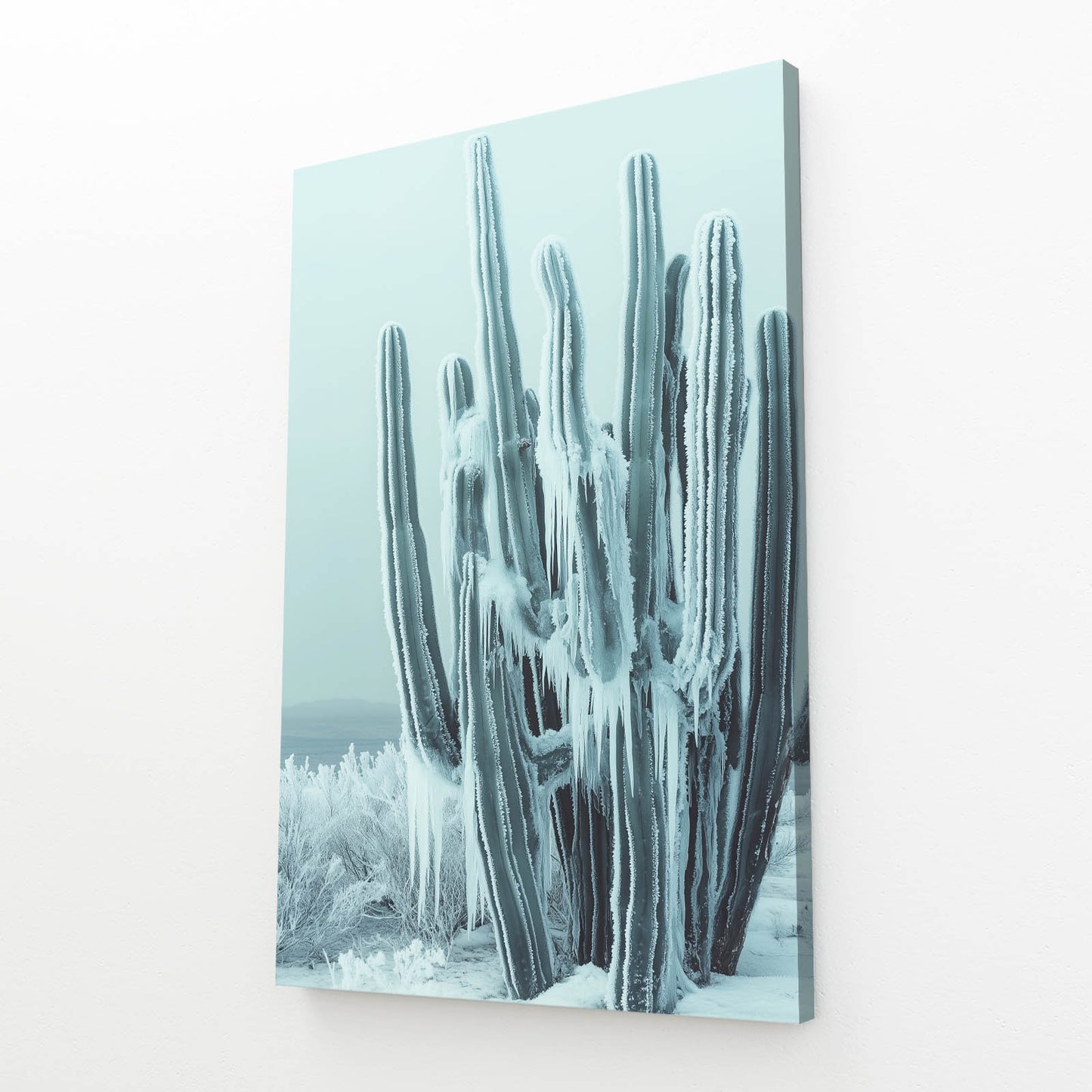 Frosted Mint Grove Cactus Wall Art – angled canvas view on white background