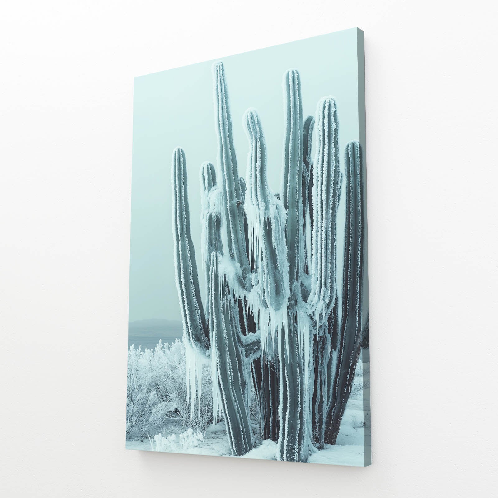 Frosted Mint Grove Cactus Wall Art – angled canvas view on white background