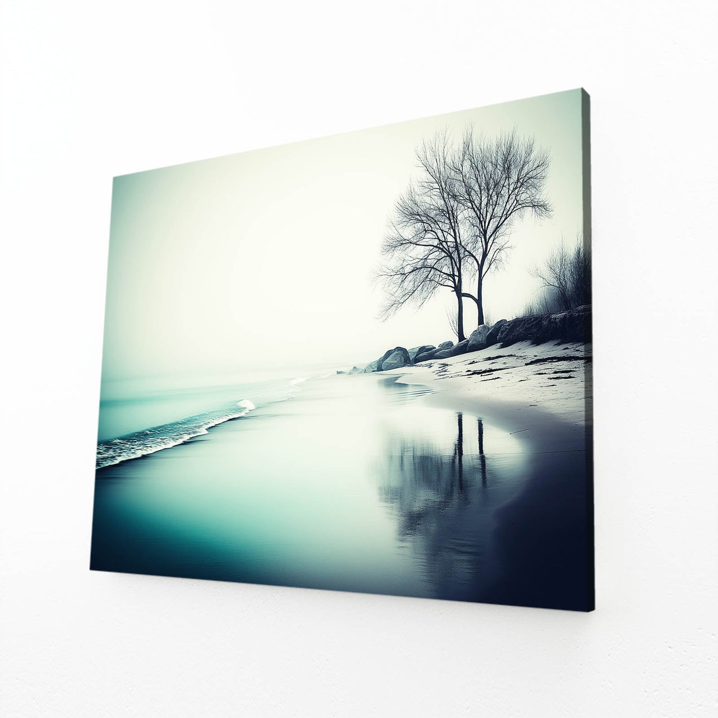 Frozen Shore Landscape Photography – angled canvas view on white background