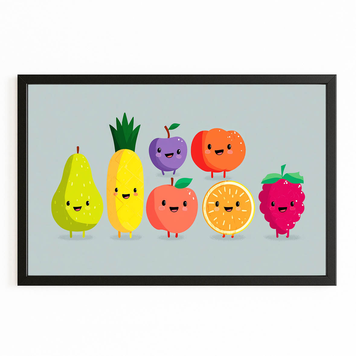 Fruit Family Parade Canvas Art – with Premium Black frame on white background