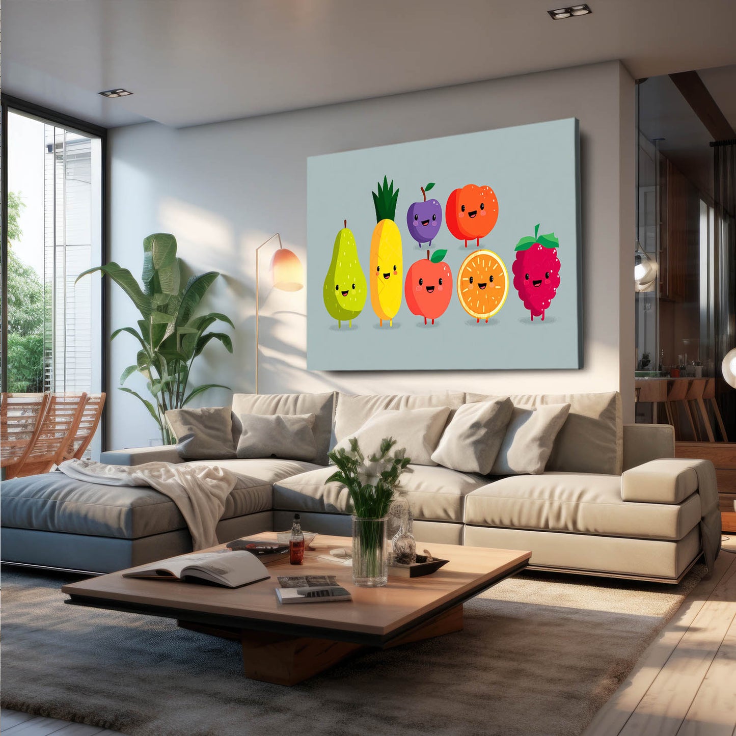 Fruit Family Parade Canvas Art – styled in a furnished interior