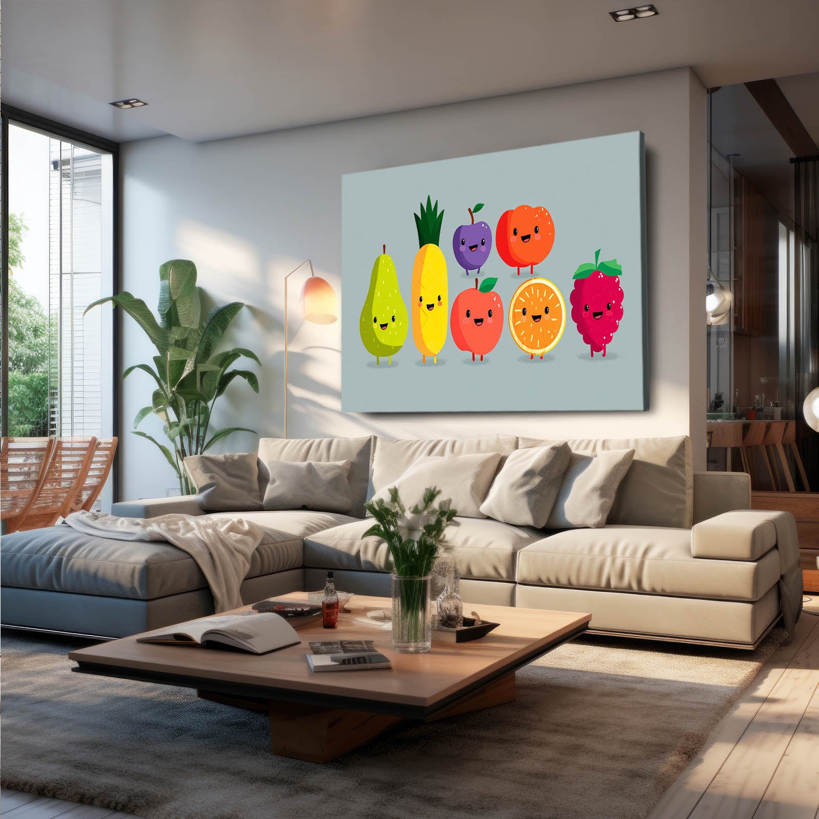 Fruit Family Parade Canvas Art – styled in a furnished interior