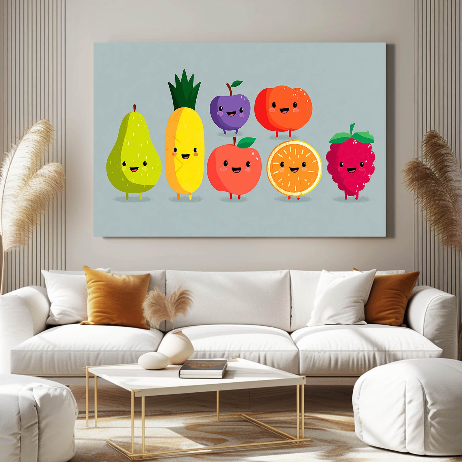 Fruit Family Parade Canvas Art – styled in a furnished interior