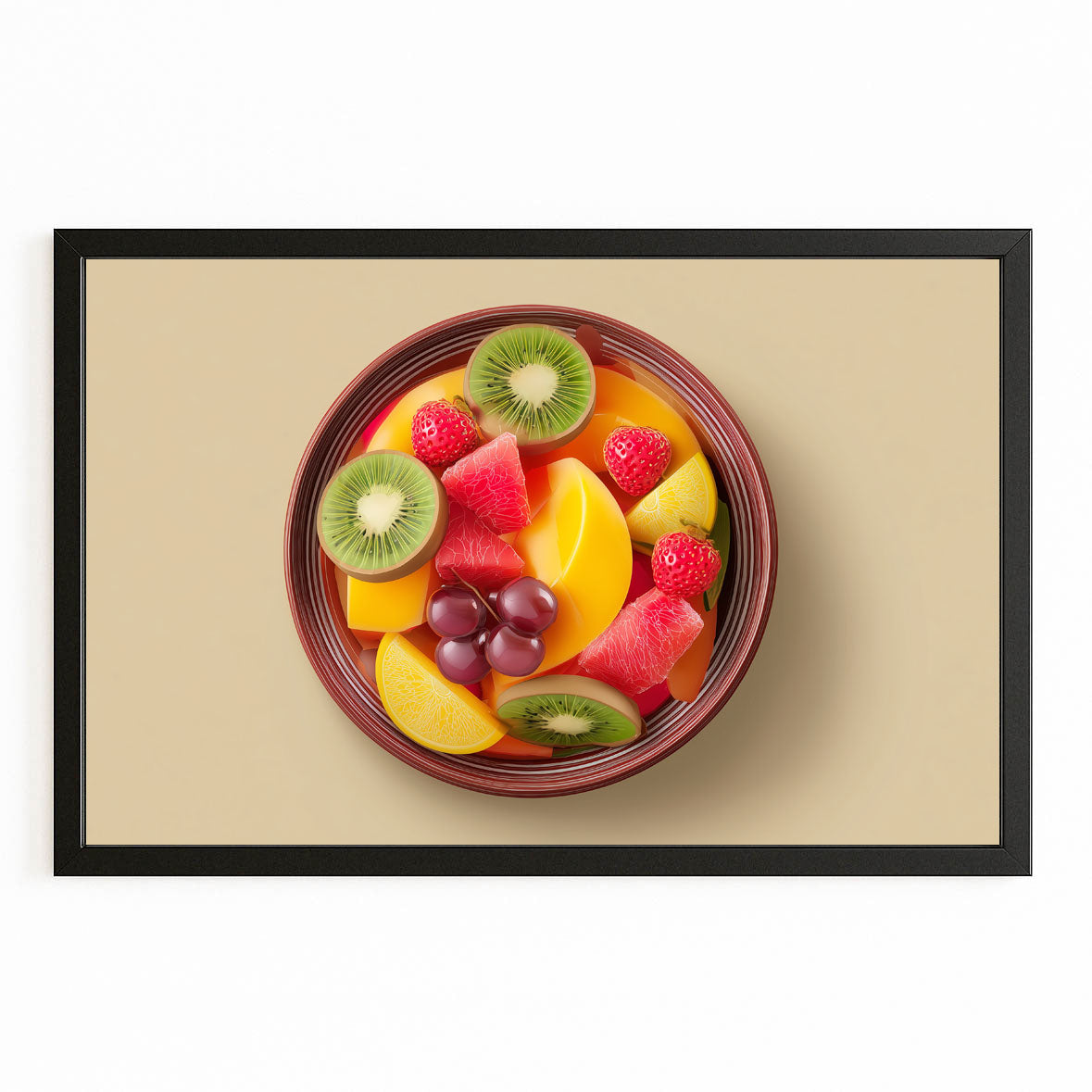Fruit Salad Bowl Wall Art – with Premium Black frame on white background