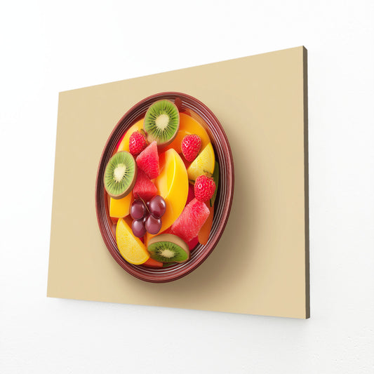 Fruit Salad Bowl Wall Art – angled canvas view on white background