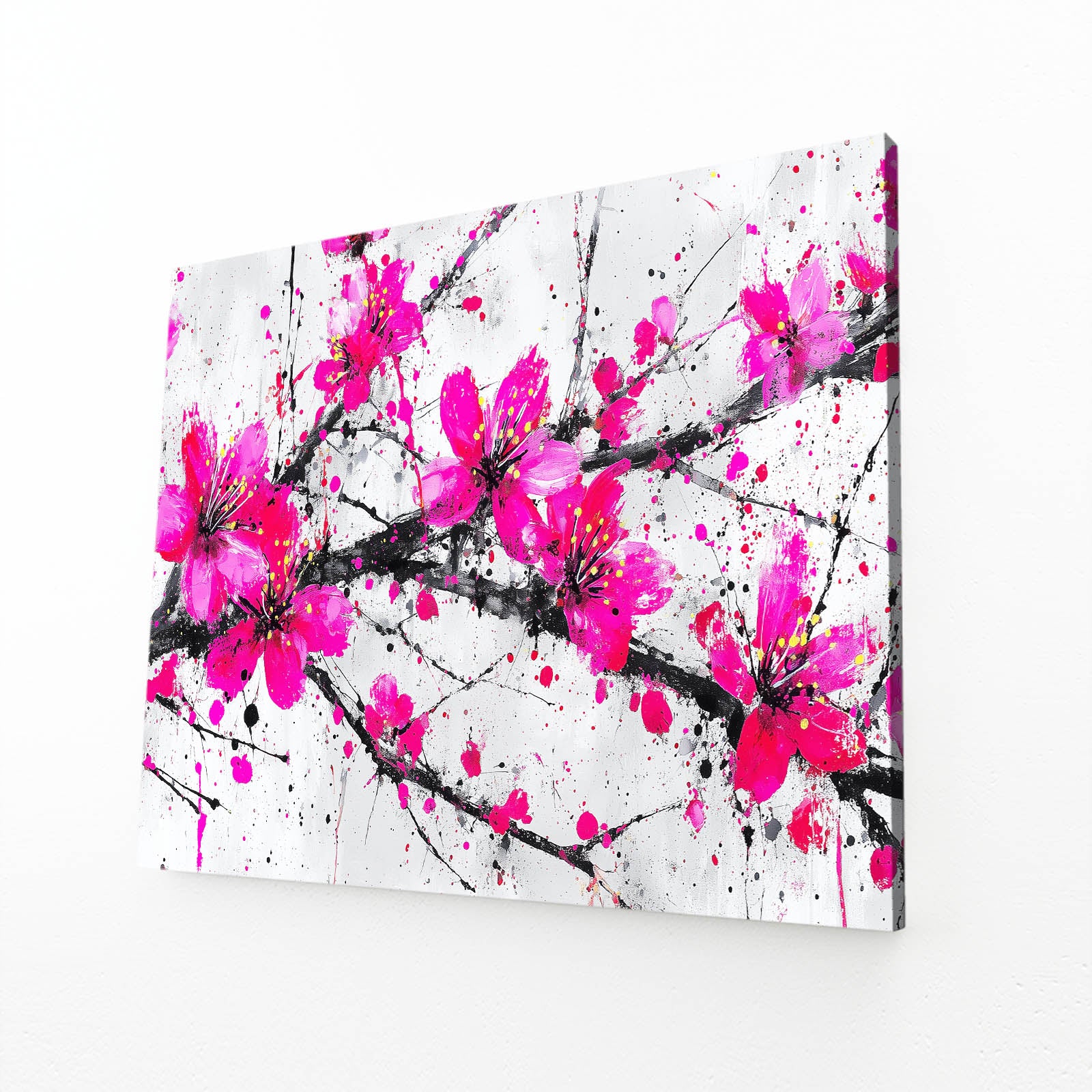 Fuchsia Spray Cherry Blossom Wall Decor – angled canvas view on white background