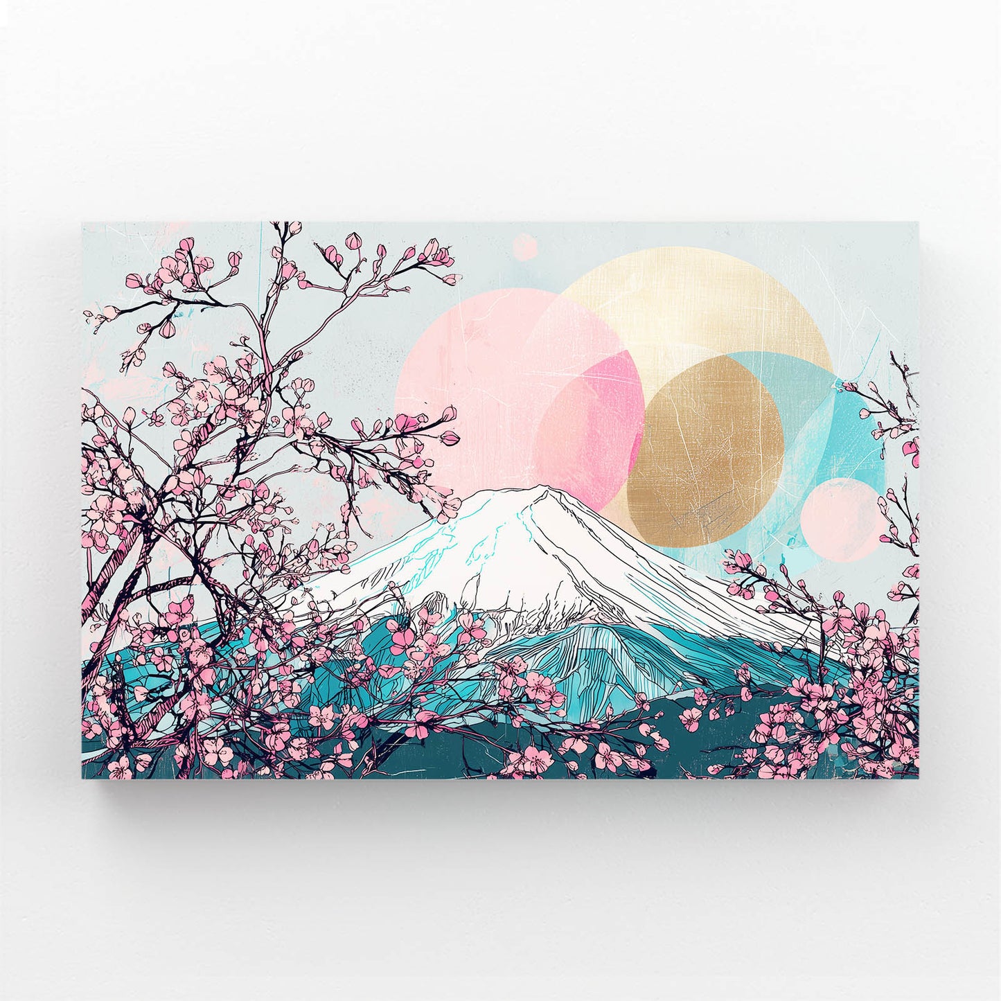 Fuji Gold Circles Cherry Blossom Art – fuji gold circles cherry blossom canvas print