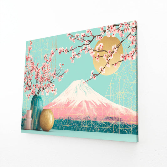 Fuji Vases Cherry Blossom Canvas Art – angled canvas view on white background