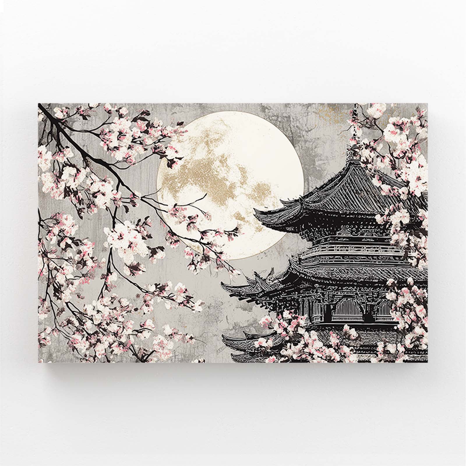 Full Moon Pagoda Cherry Blossom Canvas Art – full moon pagoda cherry blossom canvas print
