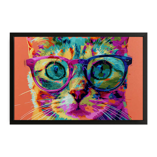 Funky Cat Wall Art — pop art canvas print in blue tones, canvas print on white background