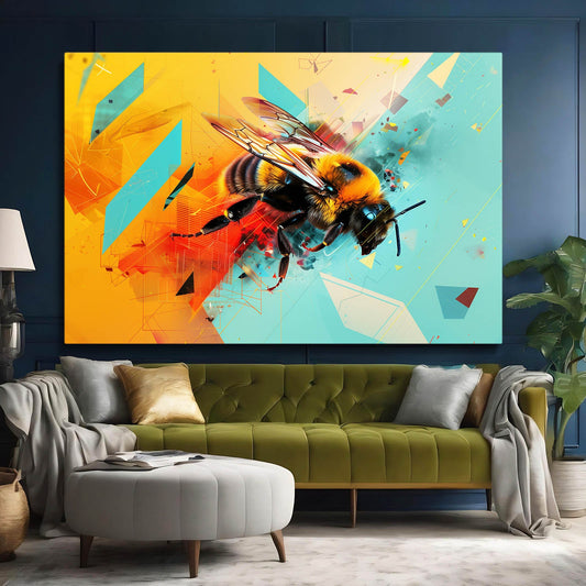 Futurist Vector Bee Art — digital canvas print in orange tones, view 3