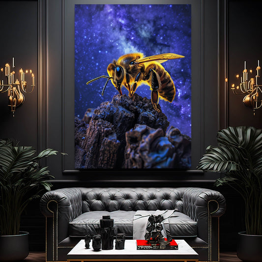 Galactic Bee Art — 3d canvas print in blue tones, view 3