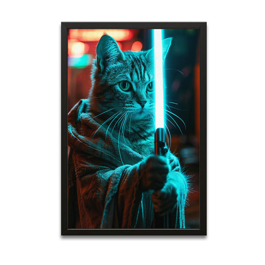 Galactic Cat Wall Art — digital canvas print in blue tones, canvas print on white background