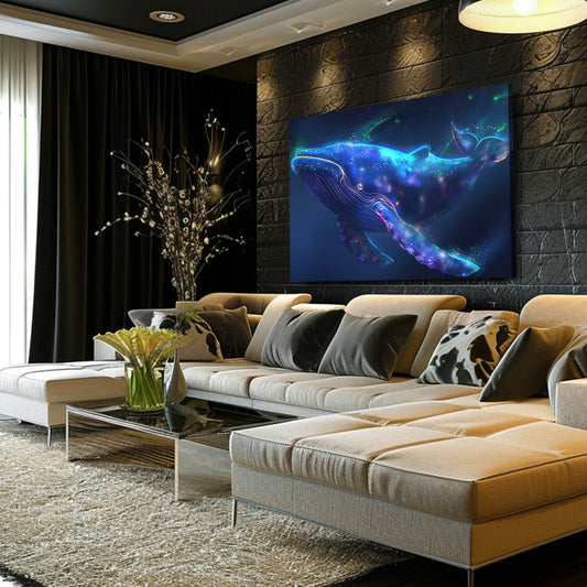 Galactic Whale Digital Art — digital canvas print in blue tones, view 3
