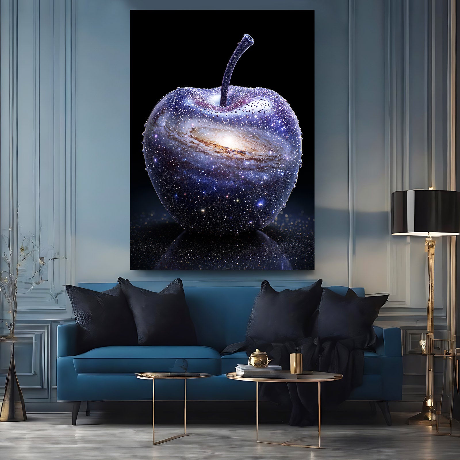 Galaxy Cosmos Apple Canvas Art – styled in a furnished interior